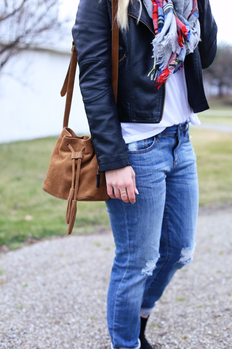 Leather jacket and boyfriend jeans