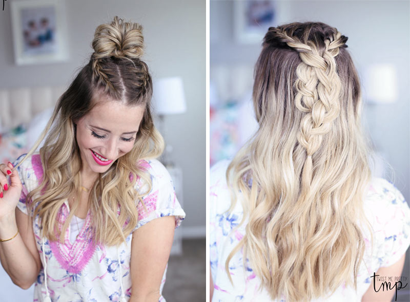 Two braided-top-knot styles from Abby at Twist Me Pretty