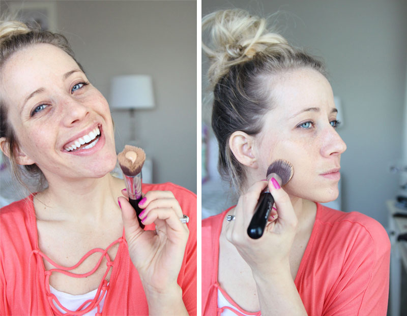 Abby applies the Physicians Formula #InstaReady BB cream with a brush.